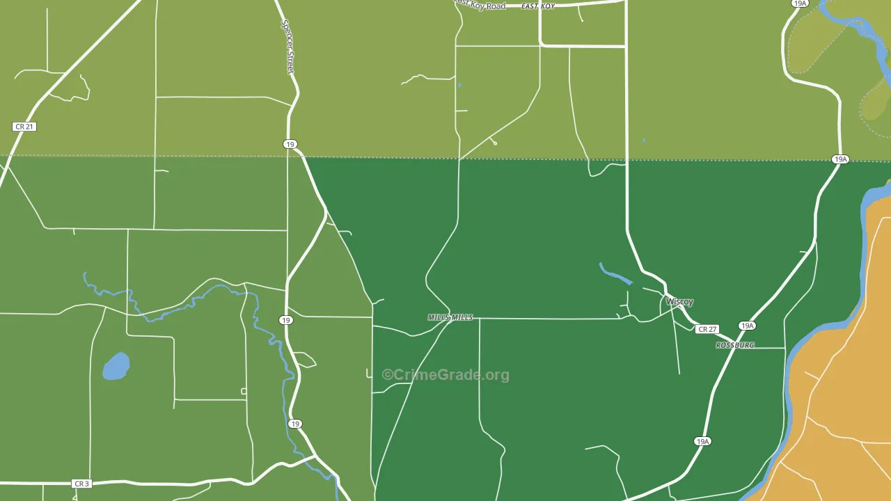 Mills Mills, NY Map of Robbery Rates