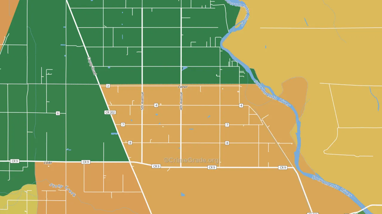 Mills Orchard, CA Map of Robbery Rates