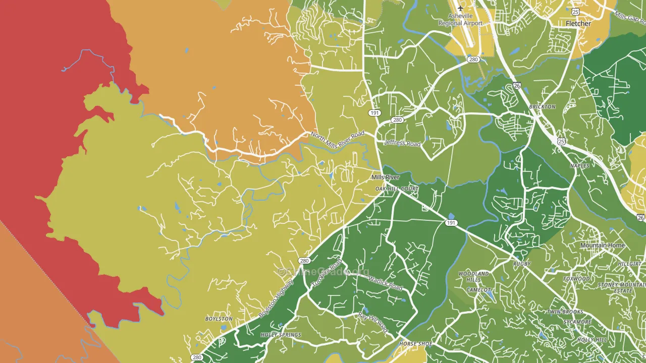 Mills River, NC Map of Robbery Rates