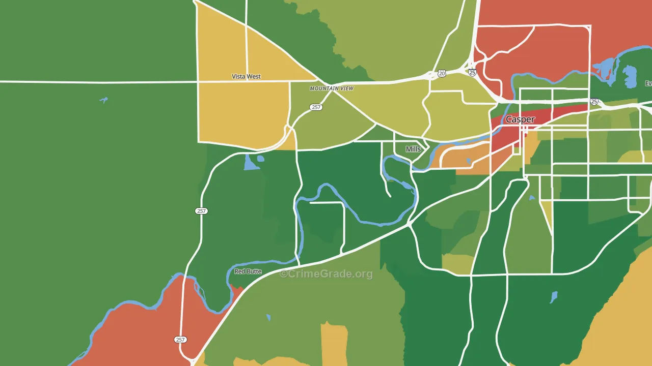 Mills, WY Map of Robbery Rates