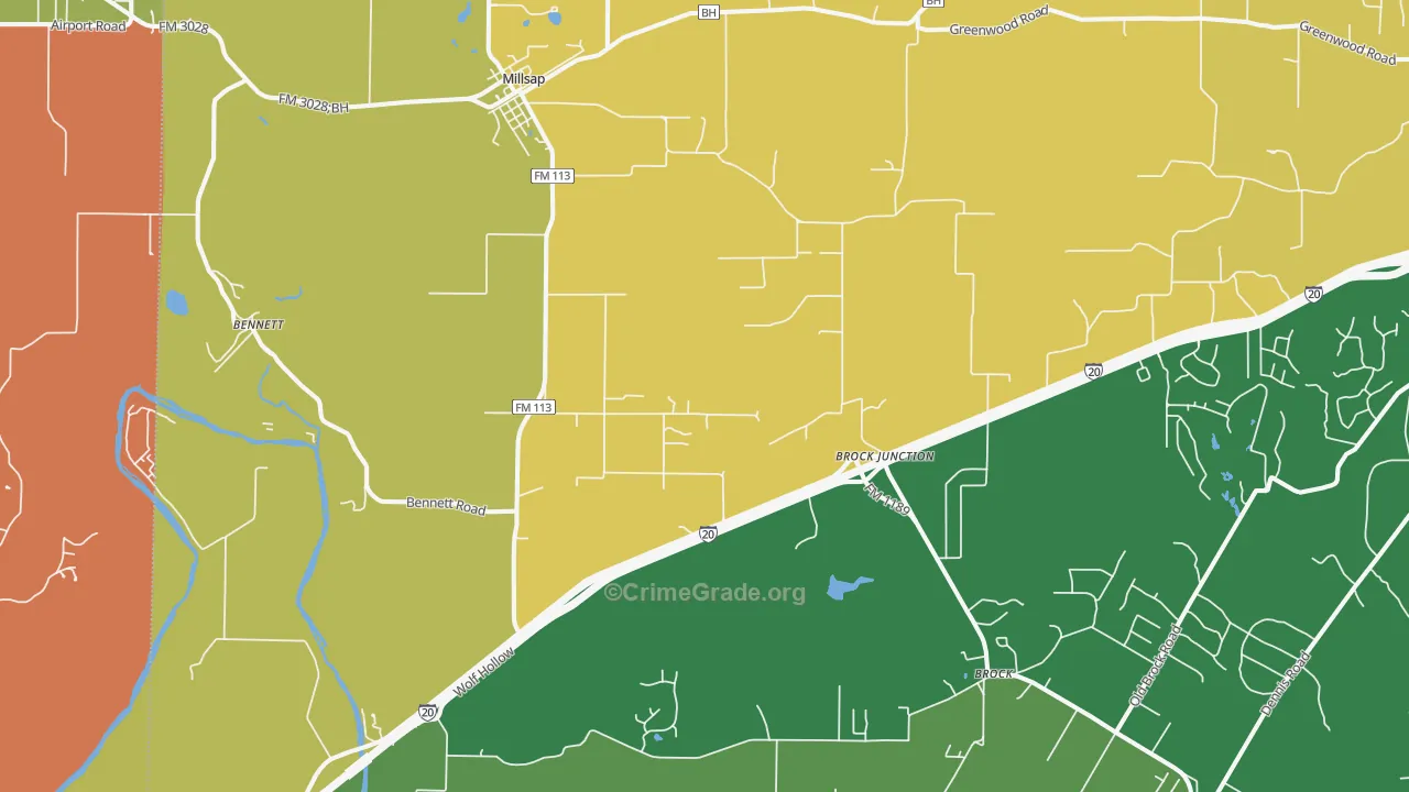 Millsap, TX Map of Robbery Rates