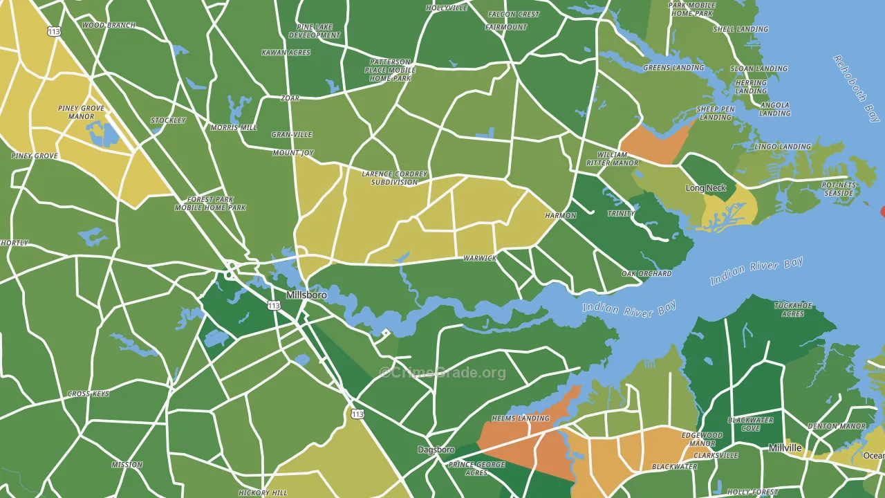 Millsboro, DE Map of Robbery Rates