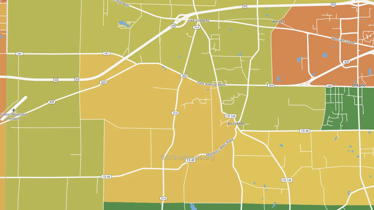 Millsboro, OH Map of Robbery Rates
