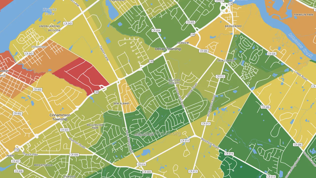 Millside Heights, Riverside, NJ Map of Robbery Rates