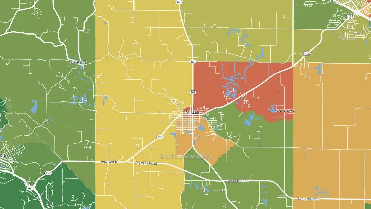 Millstadt, IL Map of Robbery Rates