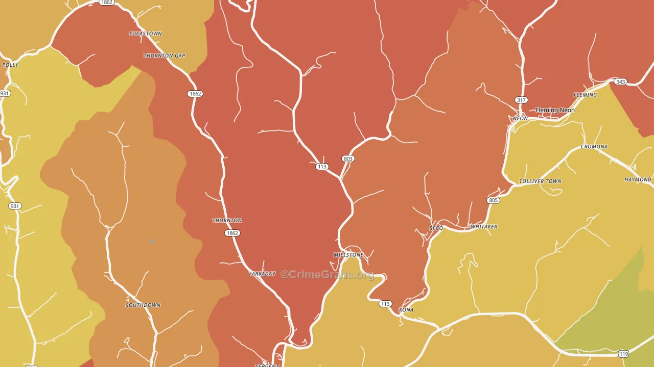 Millstone, KY Map of Robbery Rates