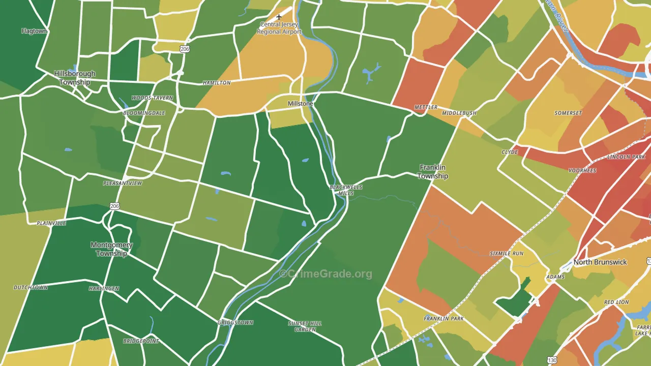 Millstone, NJ Map of Robbery Rates