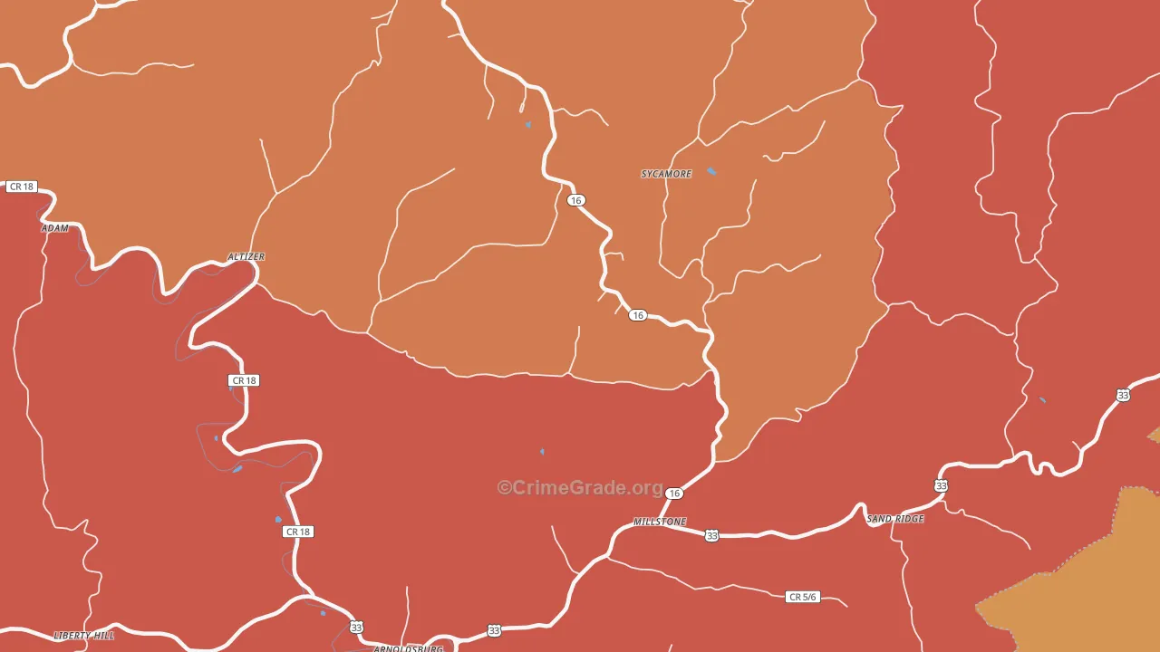 Millstone, WV Map of Robbery Rates