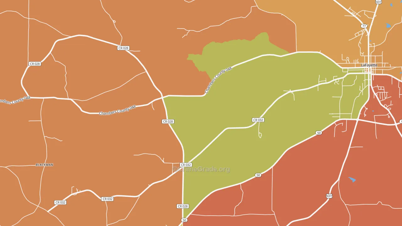 Milltown, AL Map of Robbery Rates