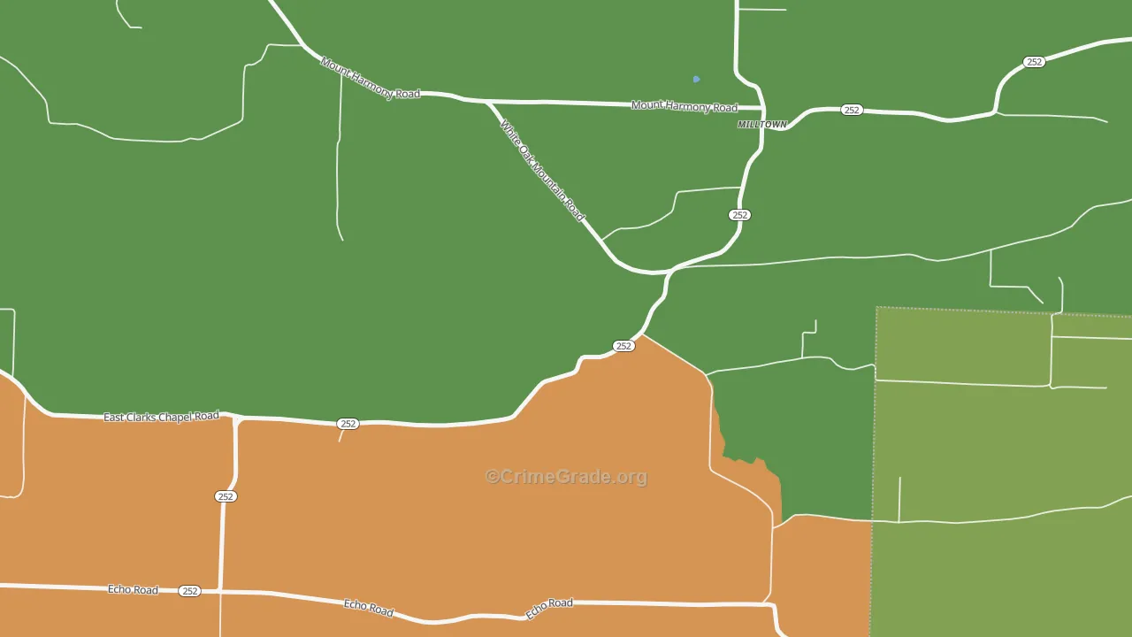 Milltown, AR Map of Robbery Rates