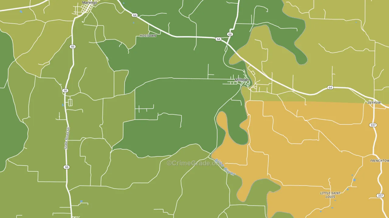 Milltown, IN Map of Robbery Rates