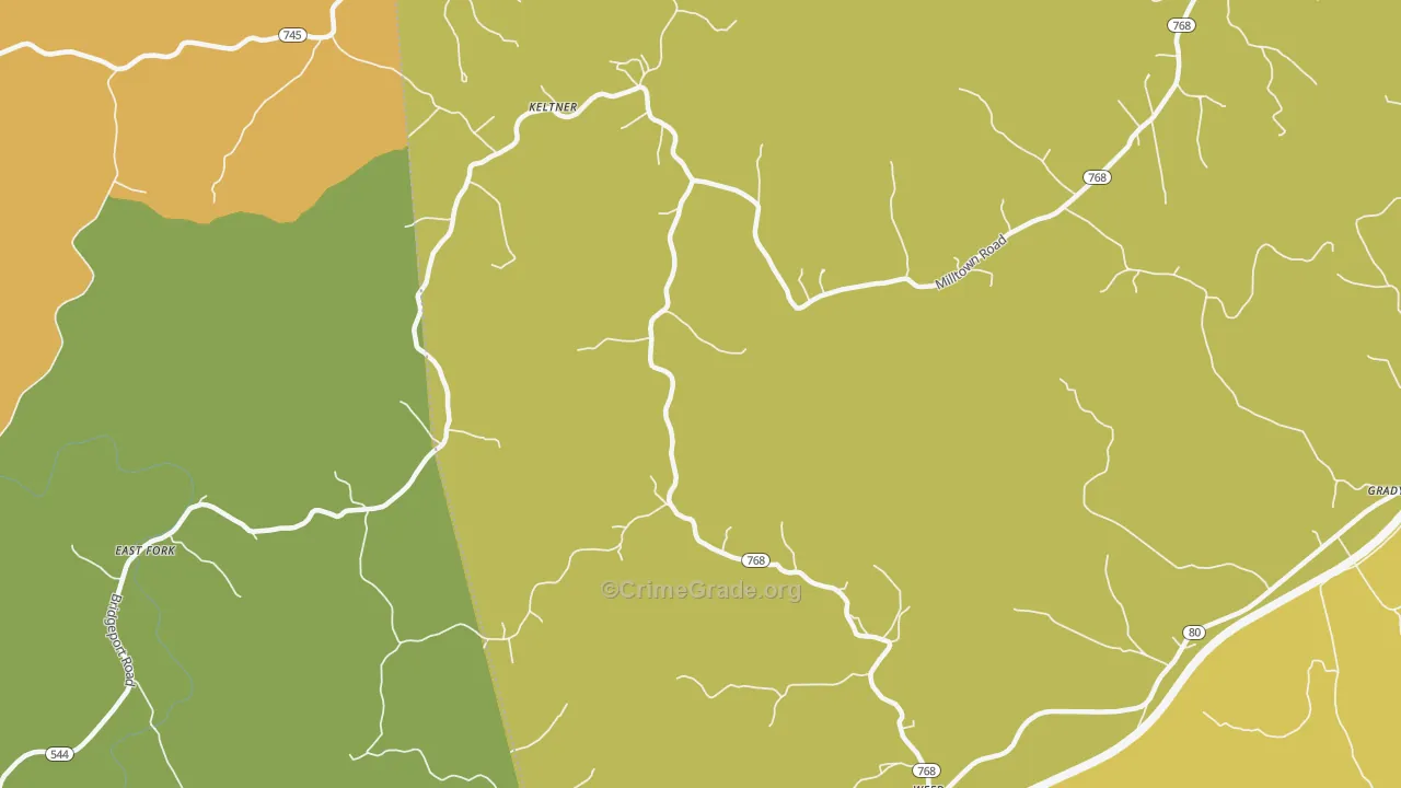 Milltown, KY Map of Robbery Rates