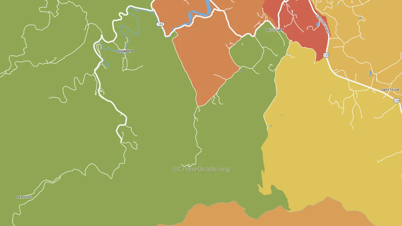 Milltown, NC Map of Robbery Rates