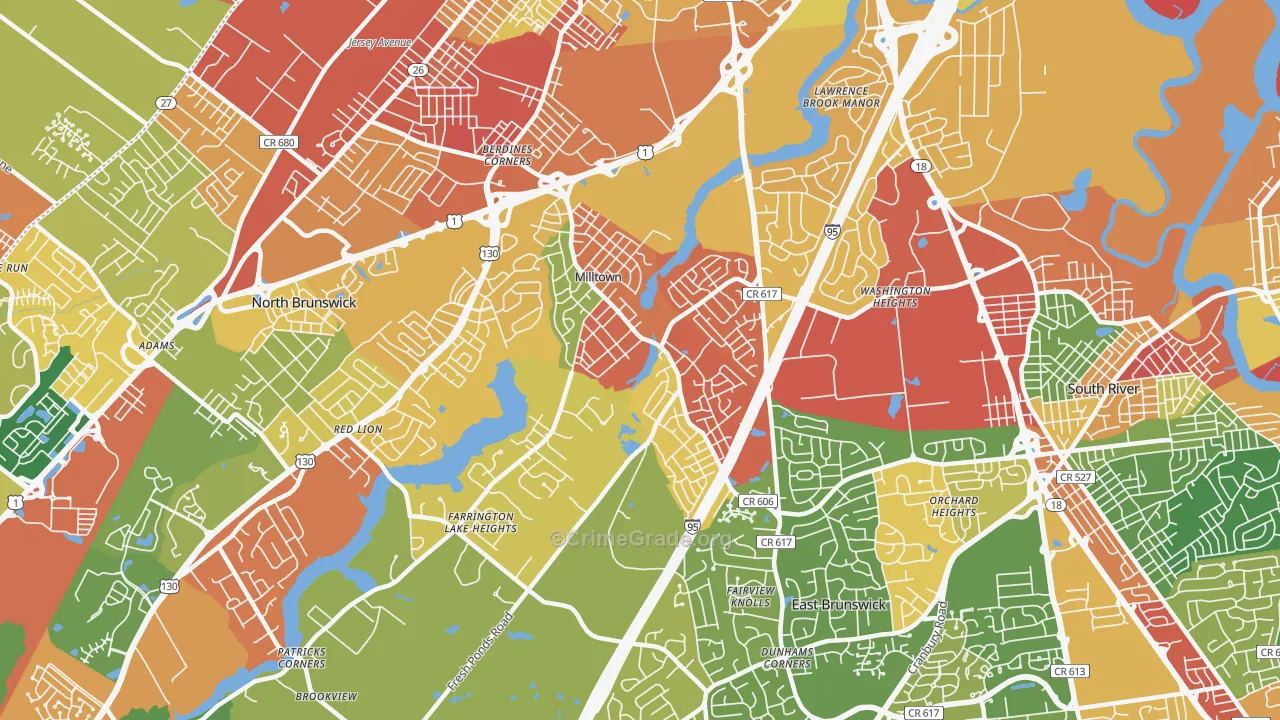 Milltown, NJ Map of Robbery Rates