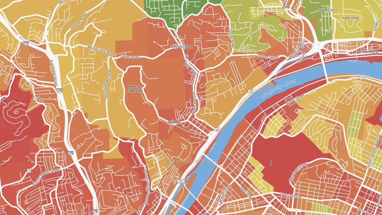 Millvale, PA Map of Robbery Rates