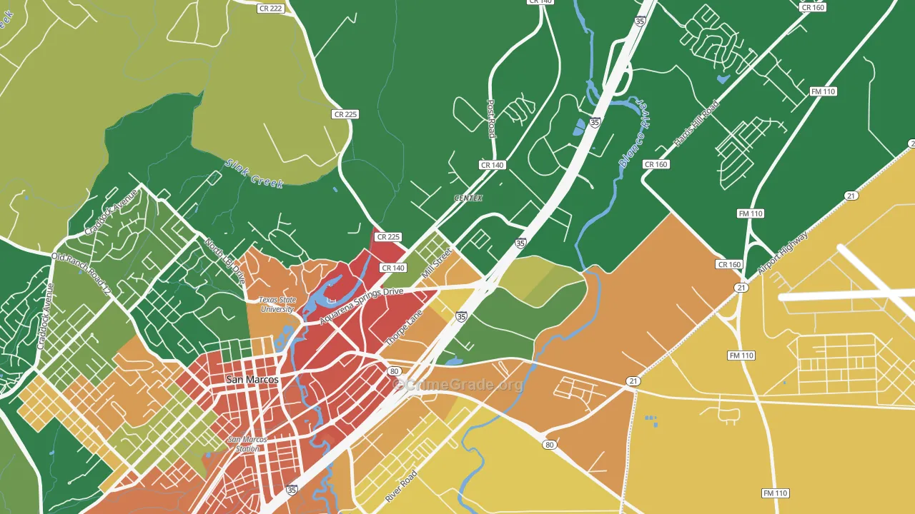 Millview East, San Marcos, TX Map of Robbery Rates