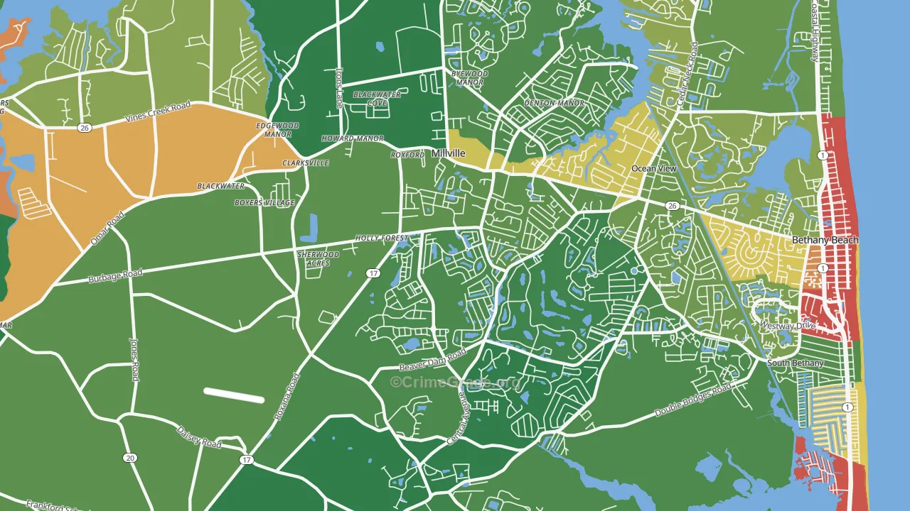 Millville, DE Map of Robbery Rates
