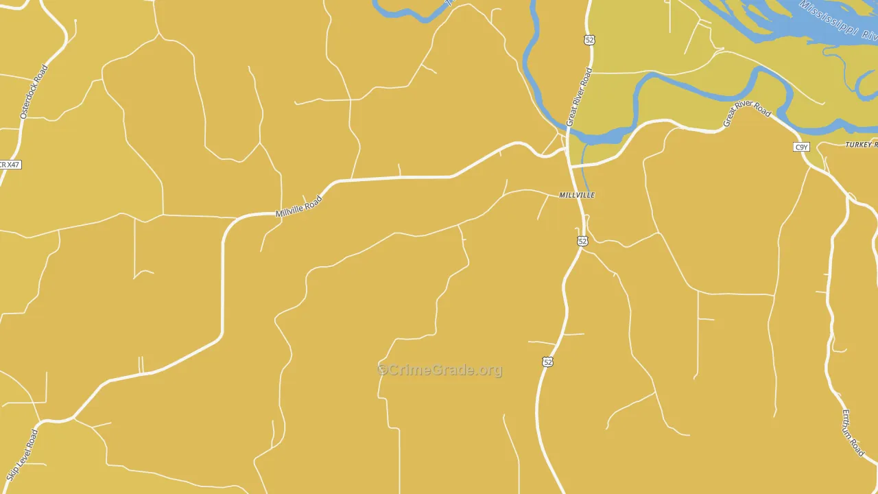Millville, IA Map of Robbery Rates