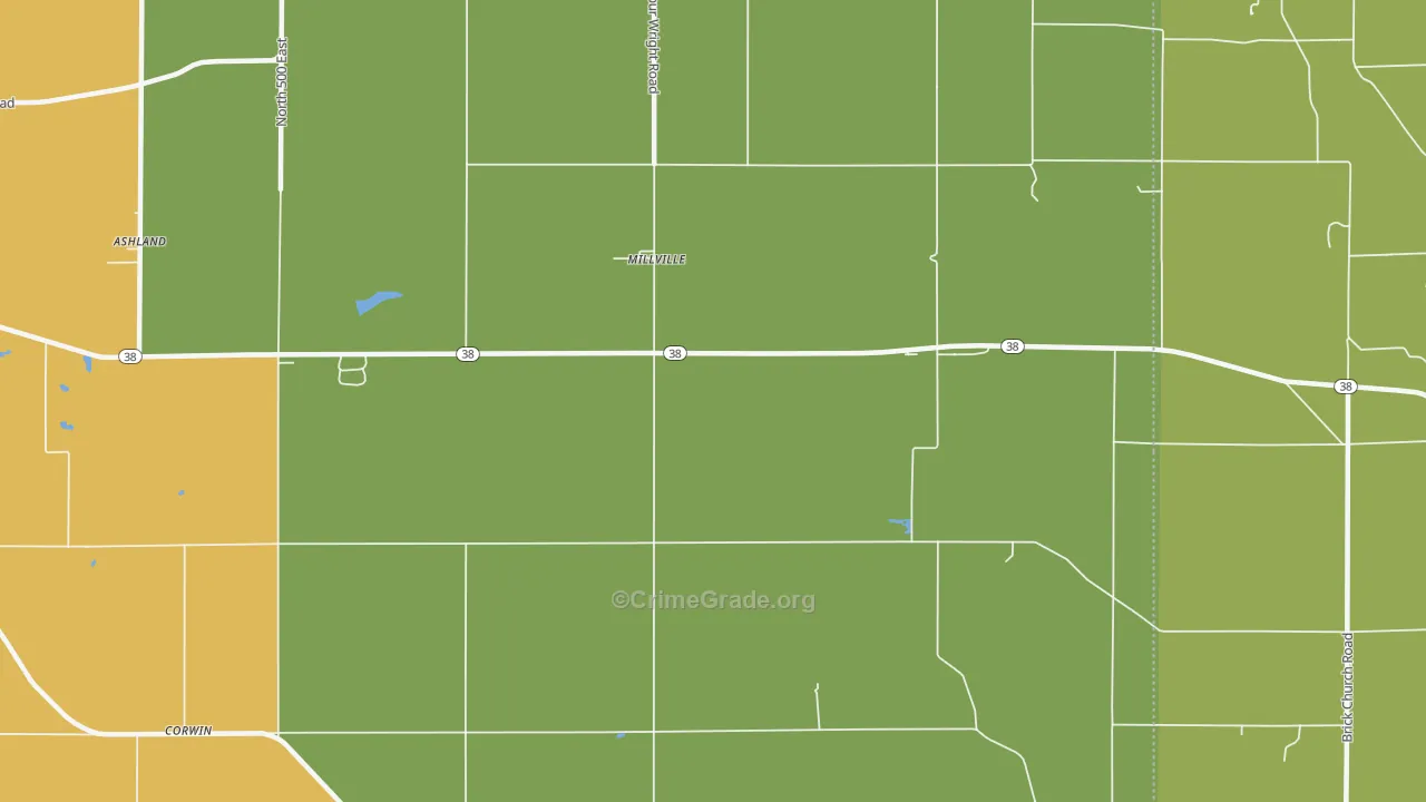 Millville, IN Map of Robbery Rates
