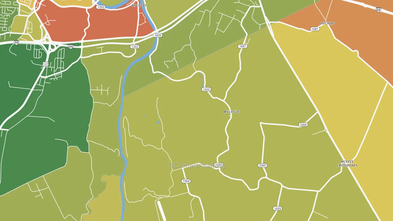 Millville, KY Map of Robbery Rates
