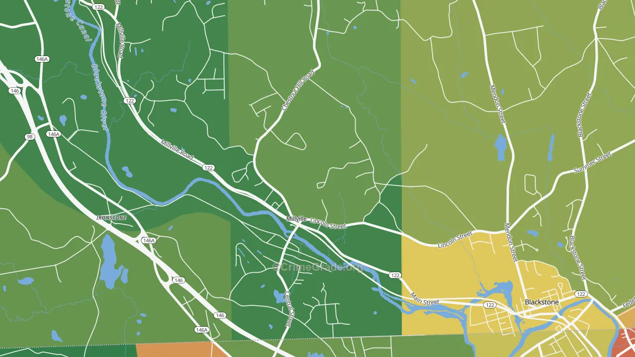 Millville, MA Map of Robbery Rates