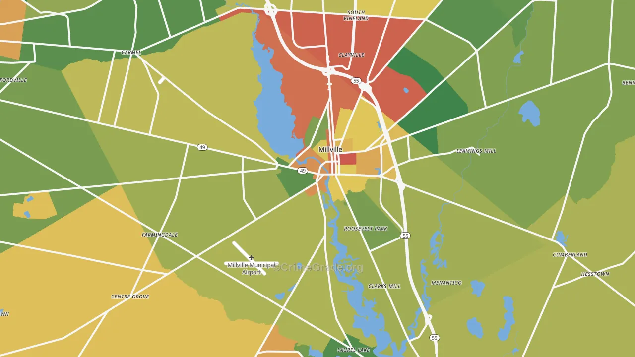 Millville, NJ Map of Robbery Rates