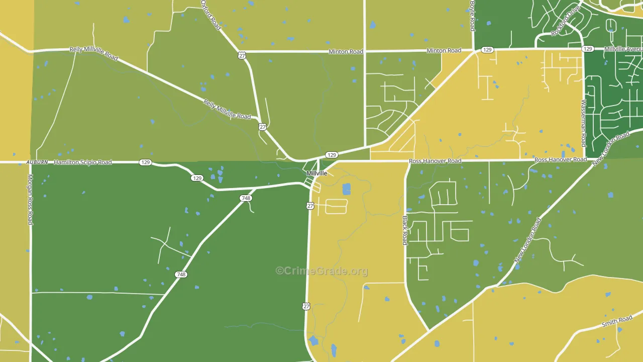 Millville, OH Map of Robbery Rates