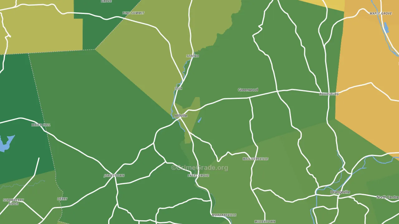 Millville, PA Map of Robbery Rates