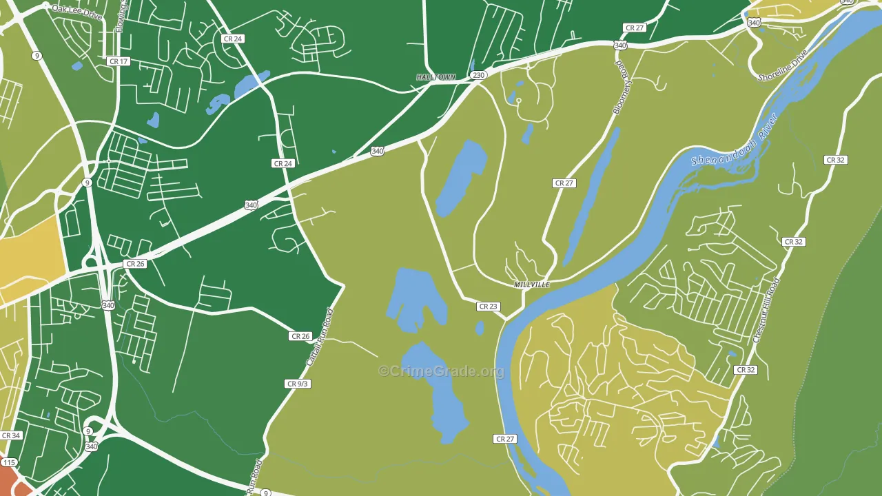 Millville, WV Map of Robbery Rates