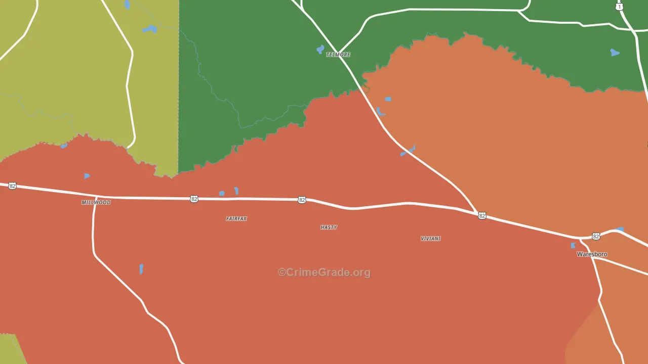 Millwood, GA Map of Robbery Rates