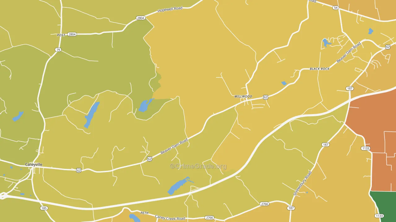 Millwood, KY Map of Robbery Rates