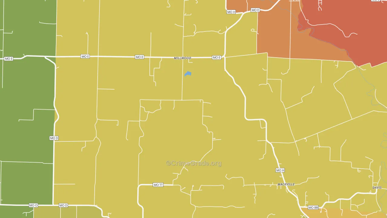 Millwood, MO Map of Robbery Rates