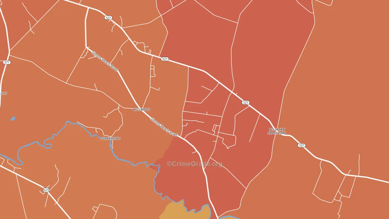 Millwood, SC Map of Robbery Rates