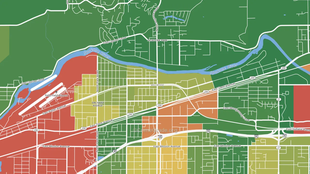 Millwood, WA Map of Robbery Rates