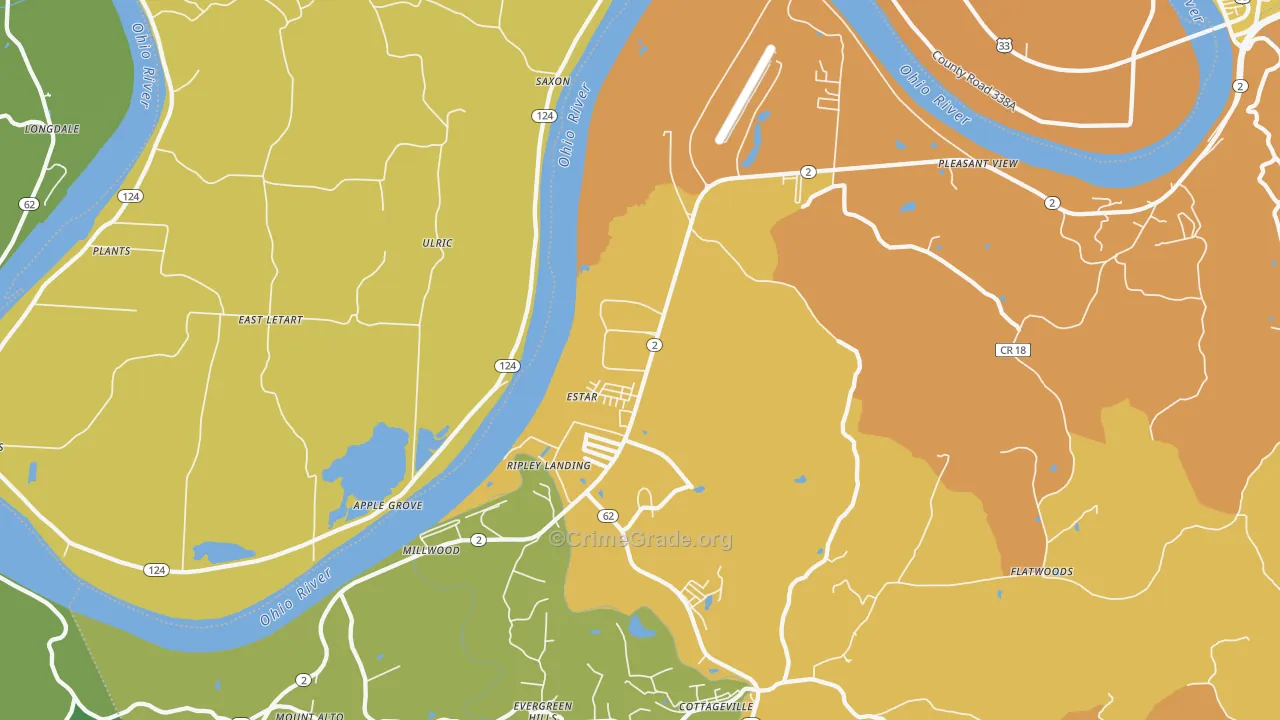 Millwood, WV Map of Robbery Rates