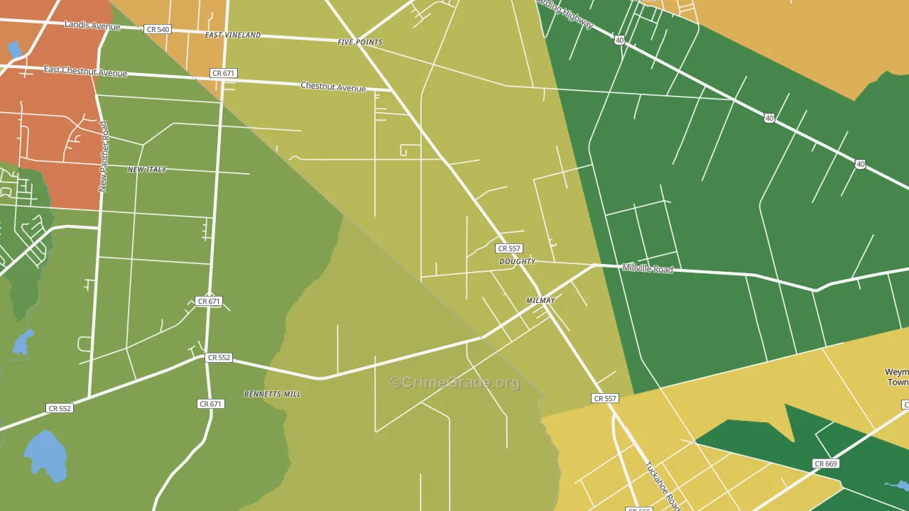 Milmay, NJ Map of Robbery Rates