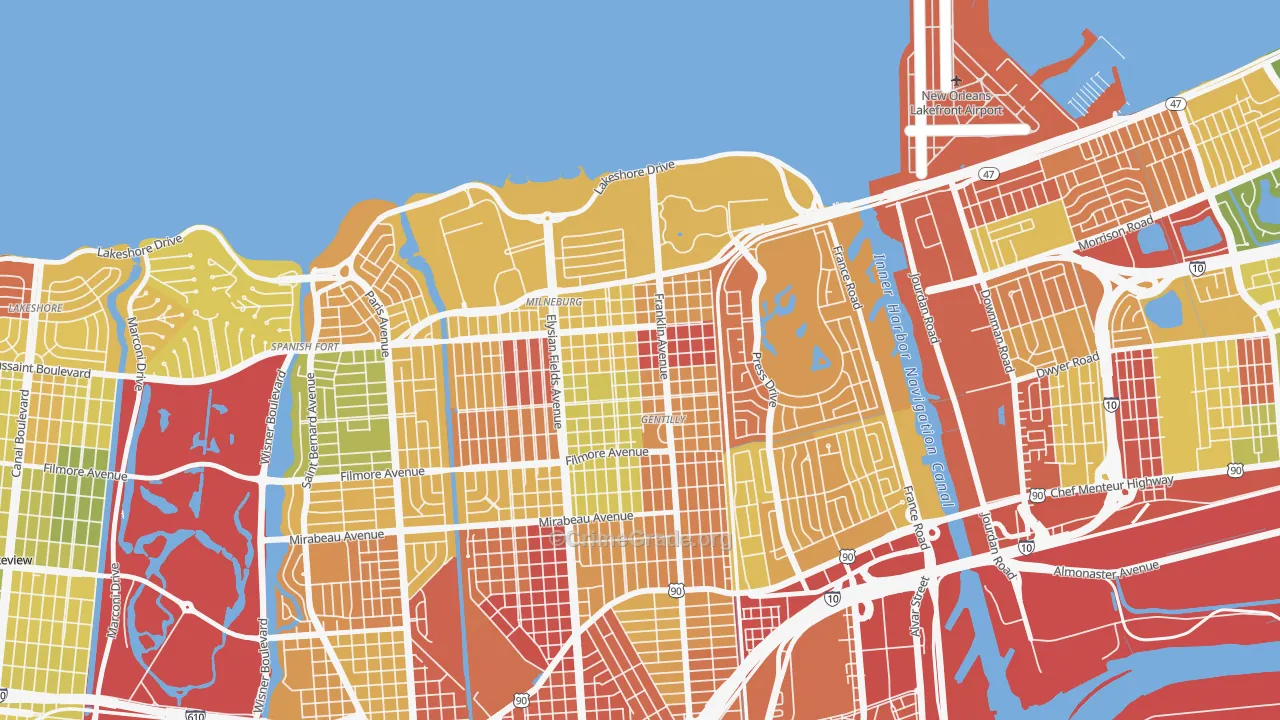 Milneburg, New Orleans, LA Map of Robbery Rates
