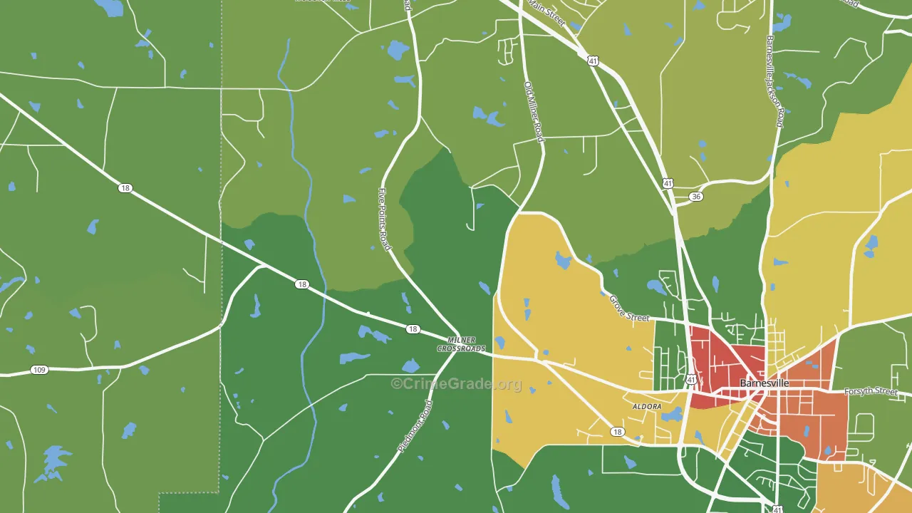 Milner Crossroads, GA Map of Robbery Rates