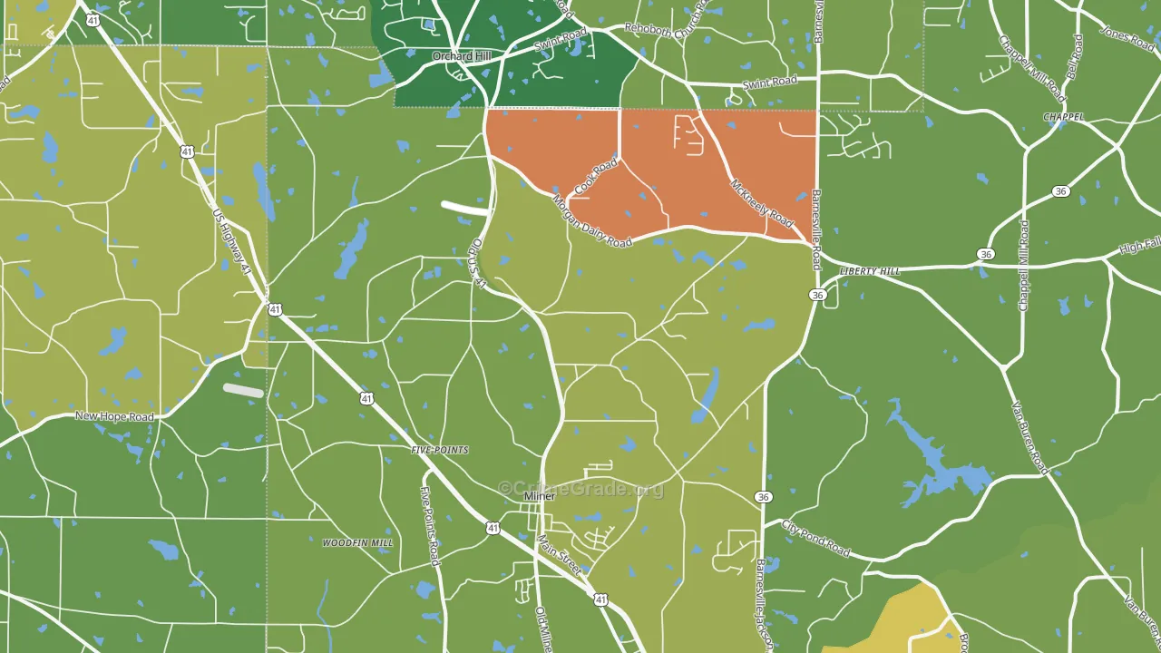 Milner, GA Map of Robbery Rates