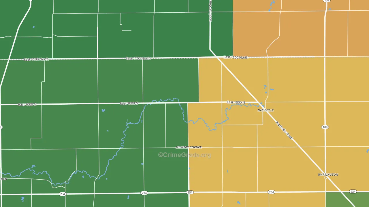 Milners Corner, IN Map of Robbery Rates