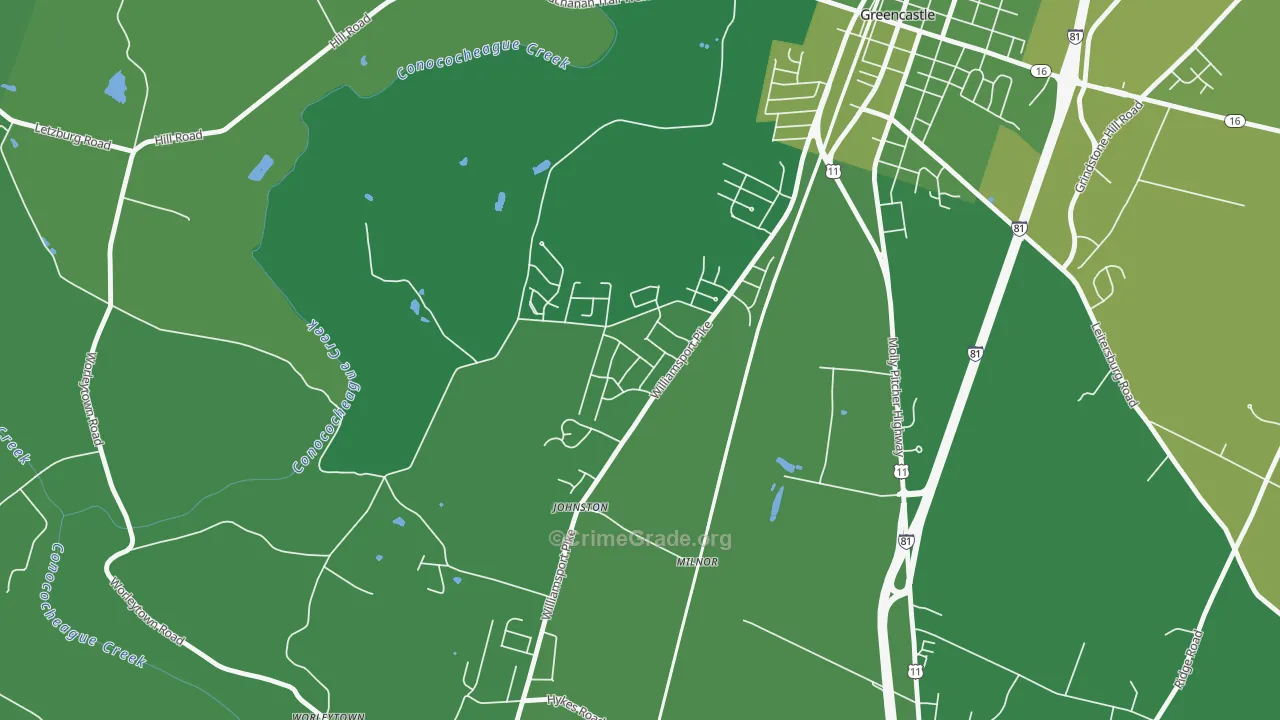 Milnor, PA Map of Robbery Rates