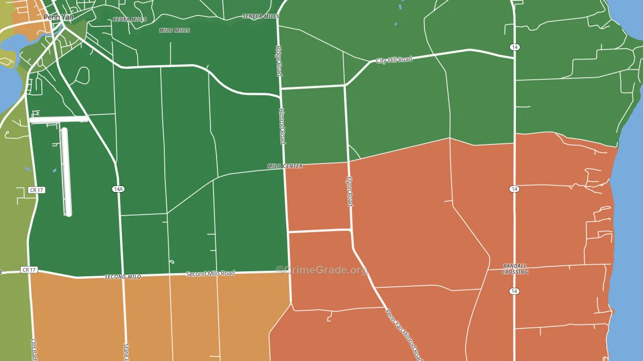 Milo Center, NY Map of Robbery Rates