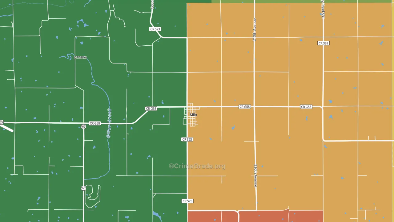 Milo, IA Map of Robbery Rates