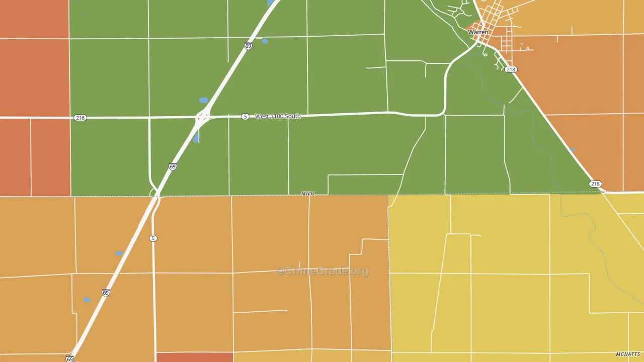 Milo, IN Map of Robbery Rates