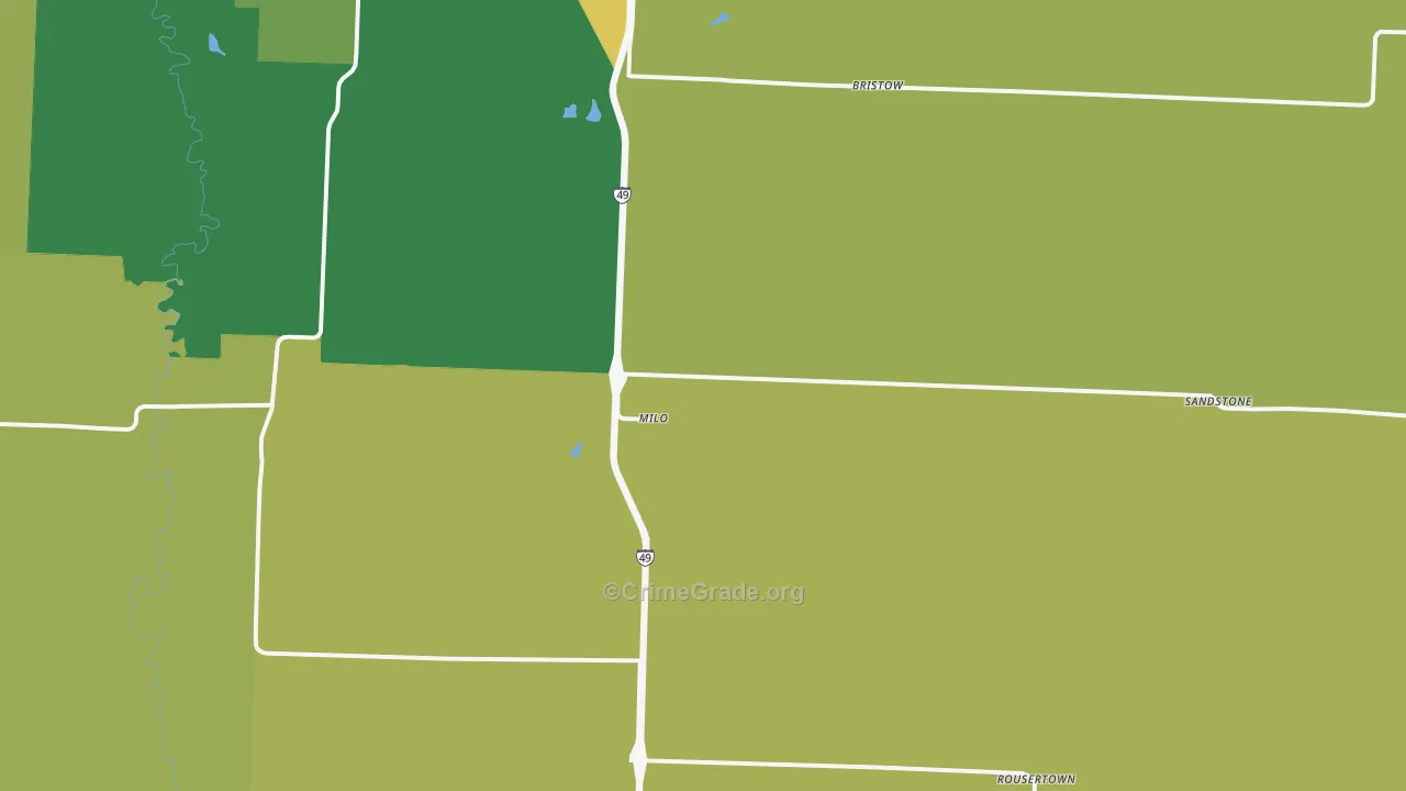 Milo, MO Map of Robbery Rates