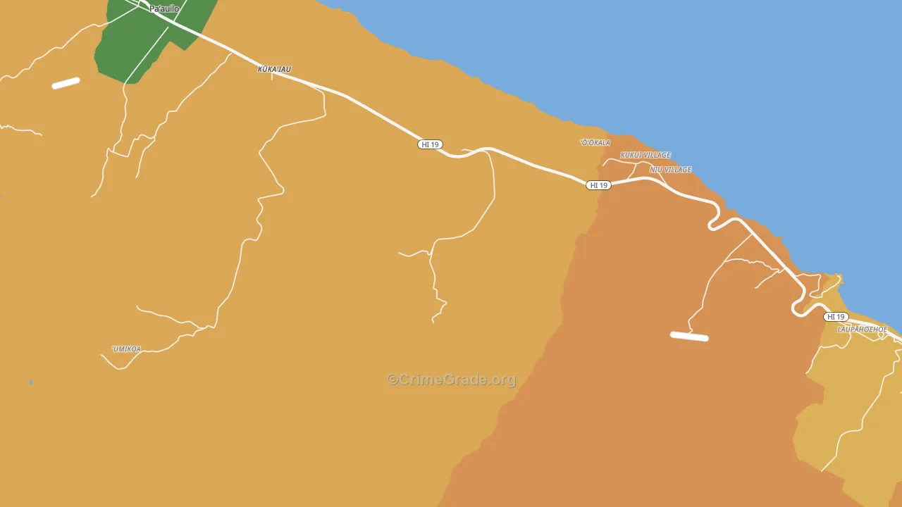 Milo Village, HI Map of Robbery Rates