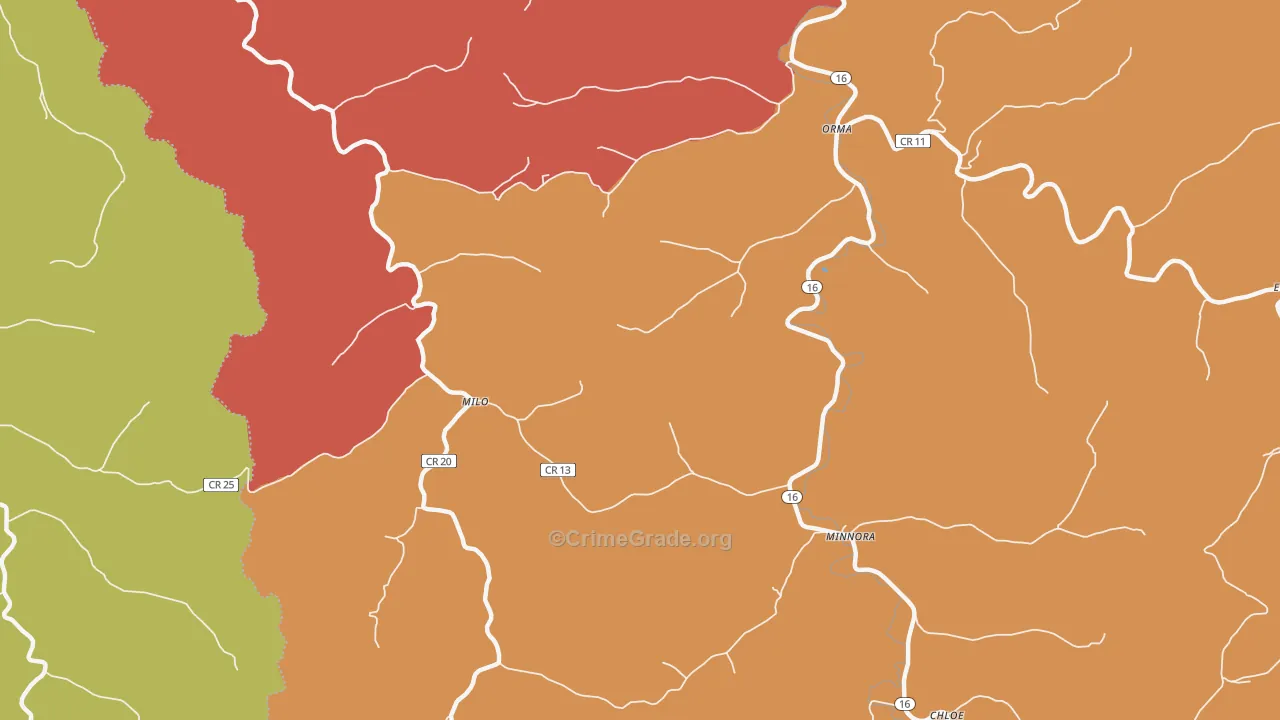 Milo, WV Map of Robbery Rates