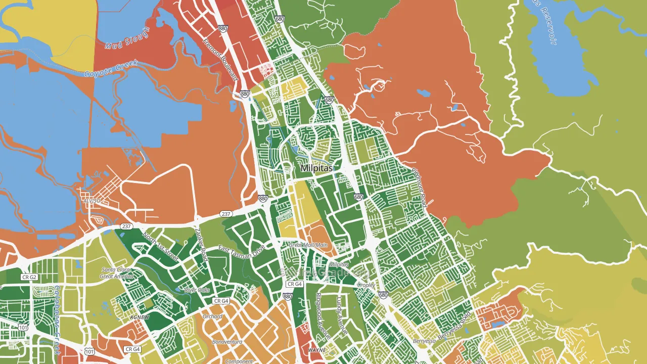 Milpitas, CA Map of Robbery Rates
