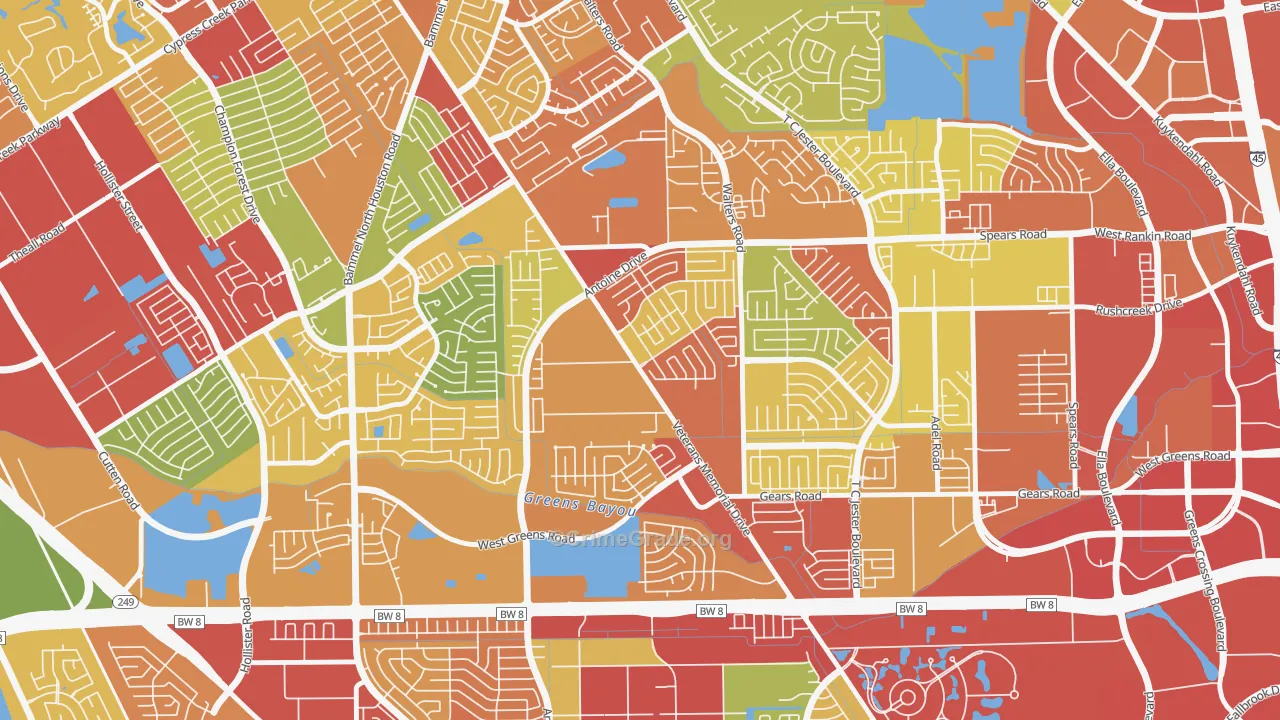 Milroy Farms, Houston, TX Map of Robbery Rates