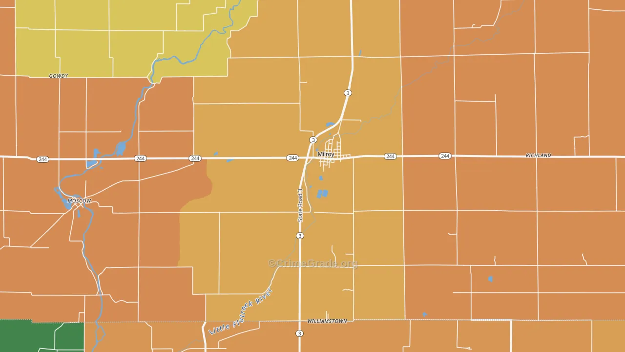 Milroy, IN Map of Robbery Rates